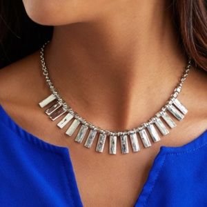 Silver adjustable navy leather fringed necklace